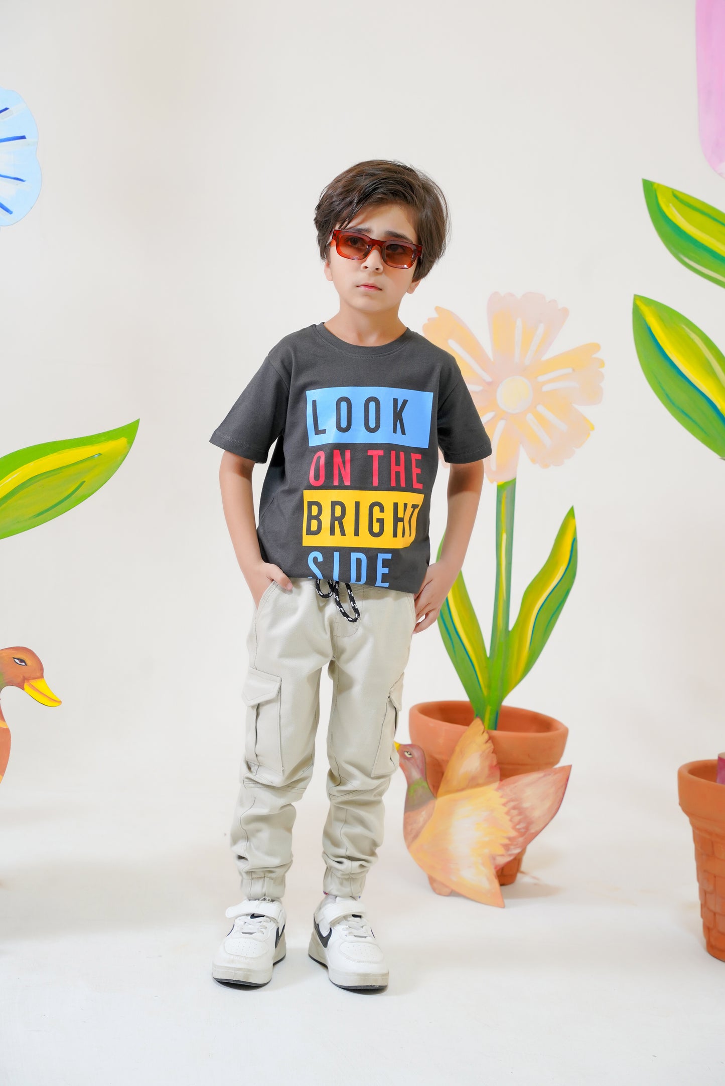 Boys Bright Side T-Shirt-Charcoal -TS005