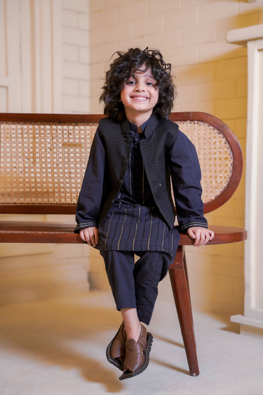 Boys Waistcoat -Textured Black -WC26