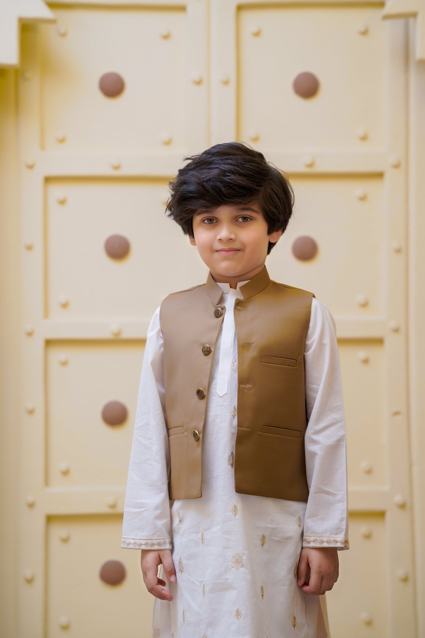 Embroidered Motif Kids Kurta Trouser - Off White