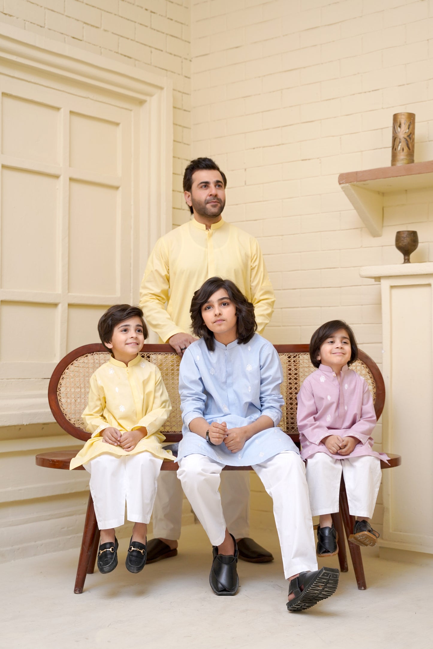 Embroidered Motif Lime Kurta Trouser - Father Son Duos