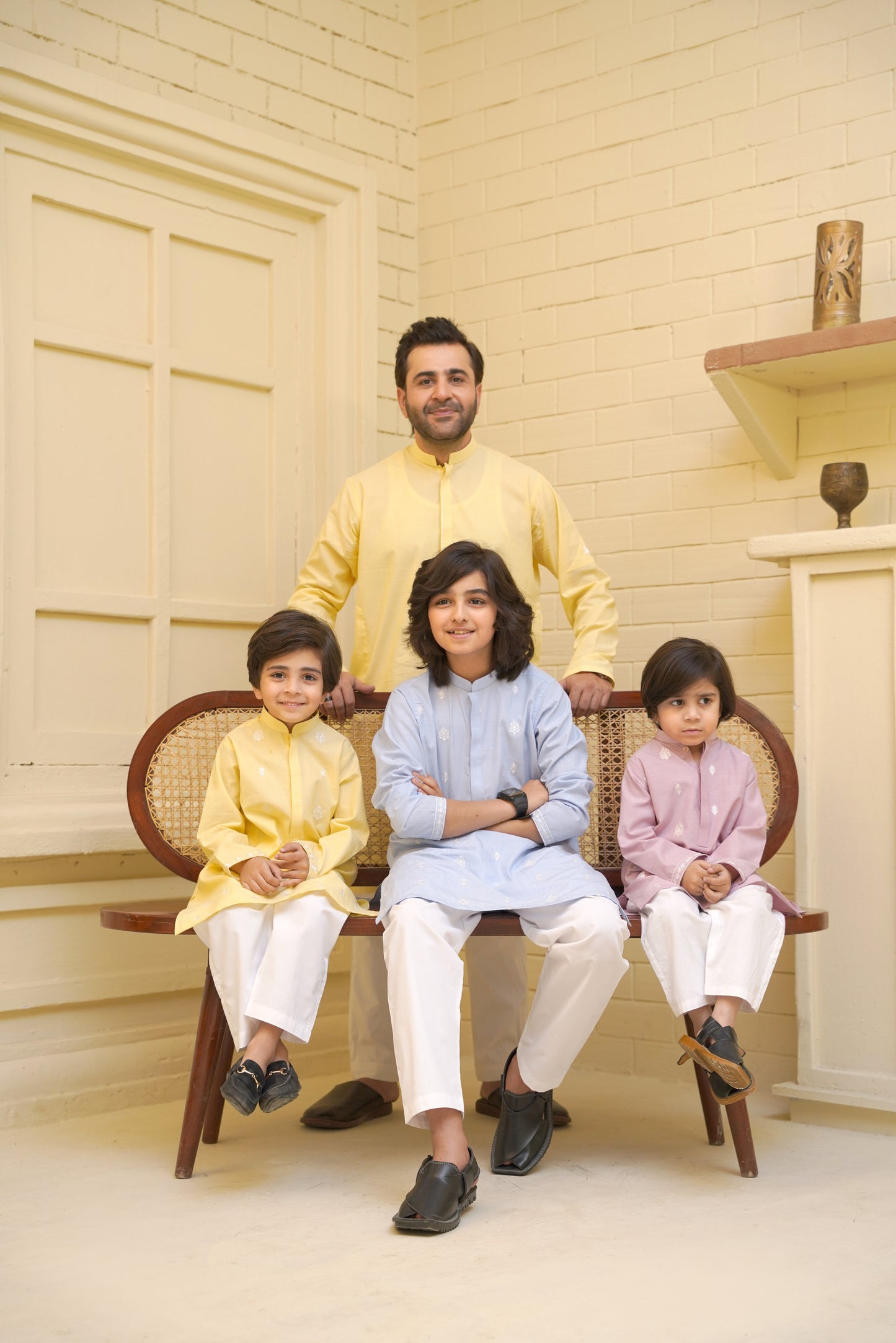 Embroidered Motif Lime Kurta Trouser - Father Son Duos