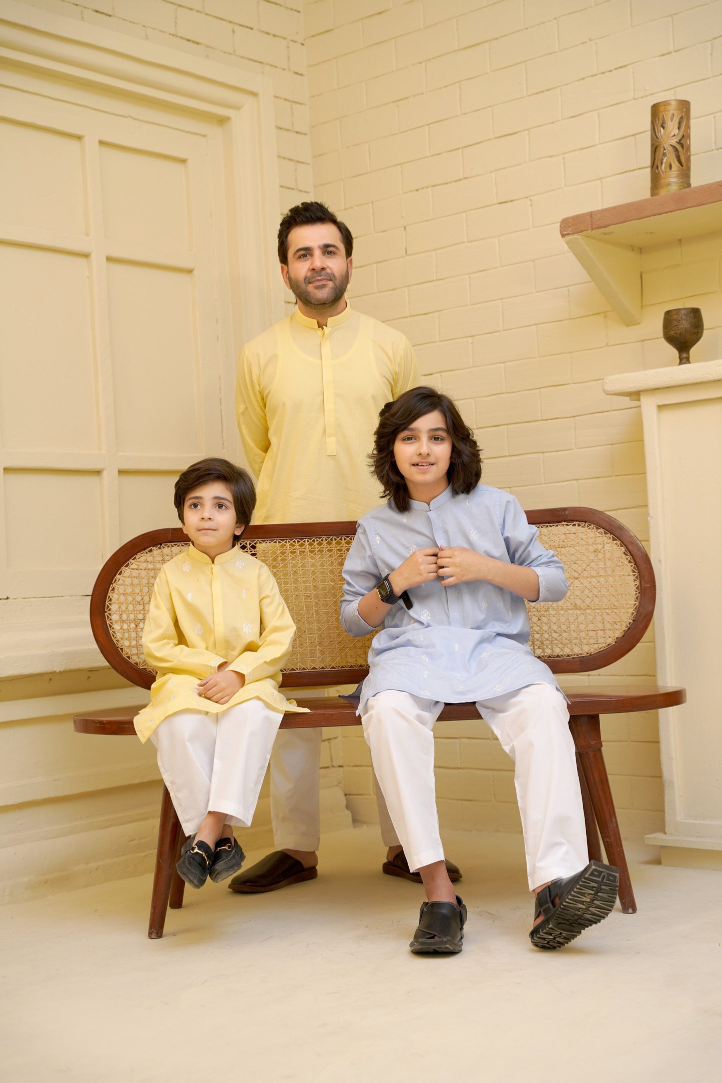 Embroidered Motif Lime Kurta Trouser - Father Son Duos