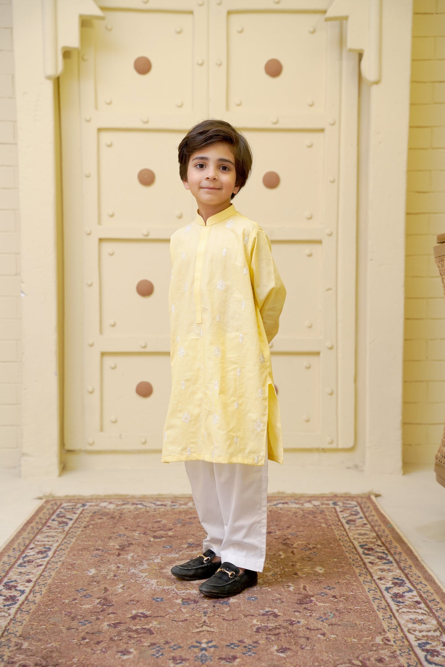 Embroidered Motif Lime Kurta Trouser - Father Son Duos