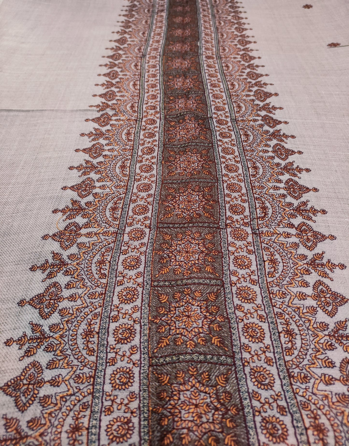 Embroidered Royal Tilla Bordered Pashmina Shawl - LS 4 Neutrals