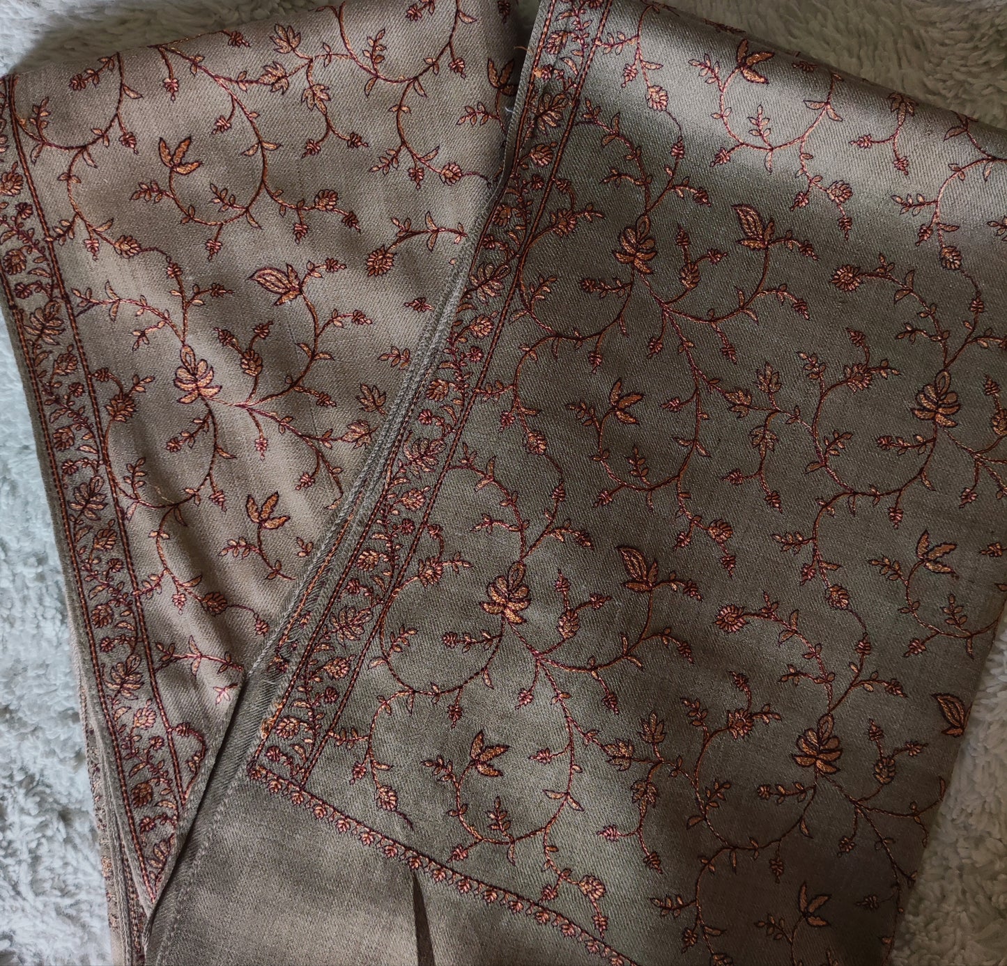 All Over Embroidered Luxury Pashmina Shawl - LS 1 Neutrals