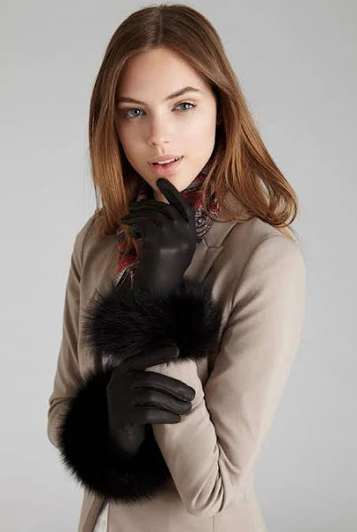 Luxurious  Fox Fur Velvet Trimmed Gloves