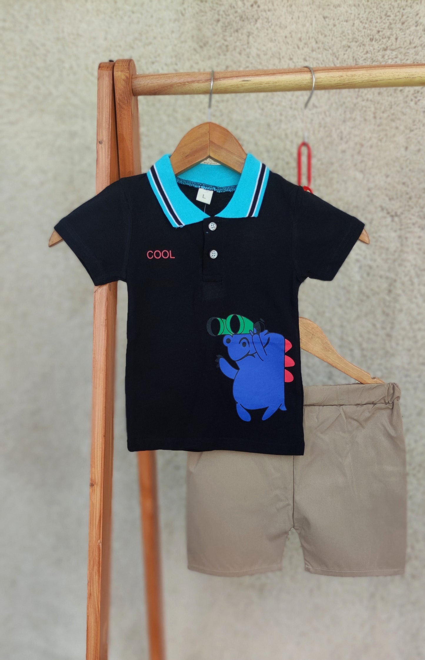 Polo Playdates Set with Shorts -Black cool hippo